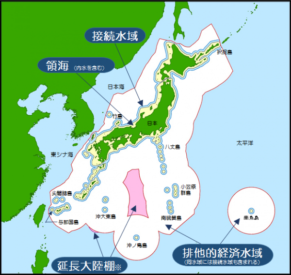 日本の排他的経済水域、接続水域、領海